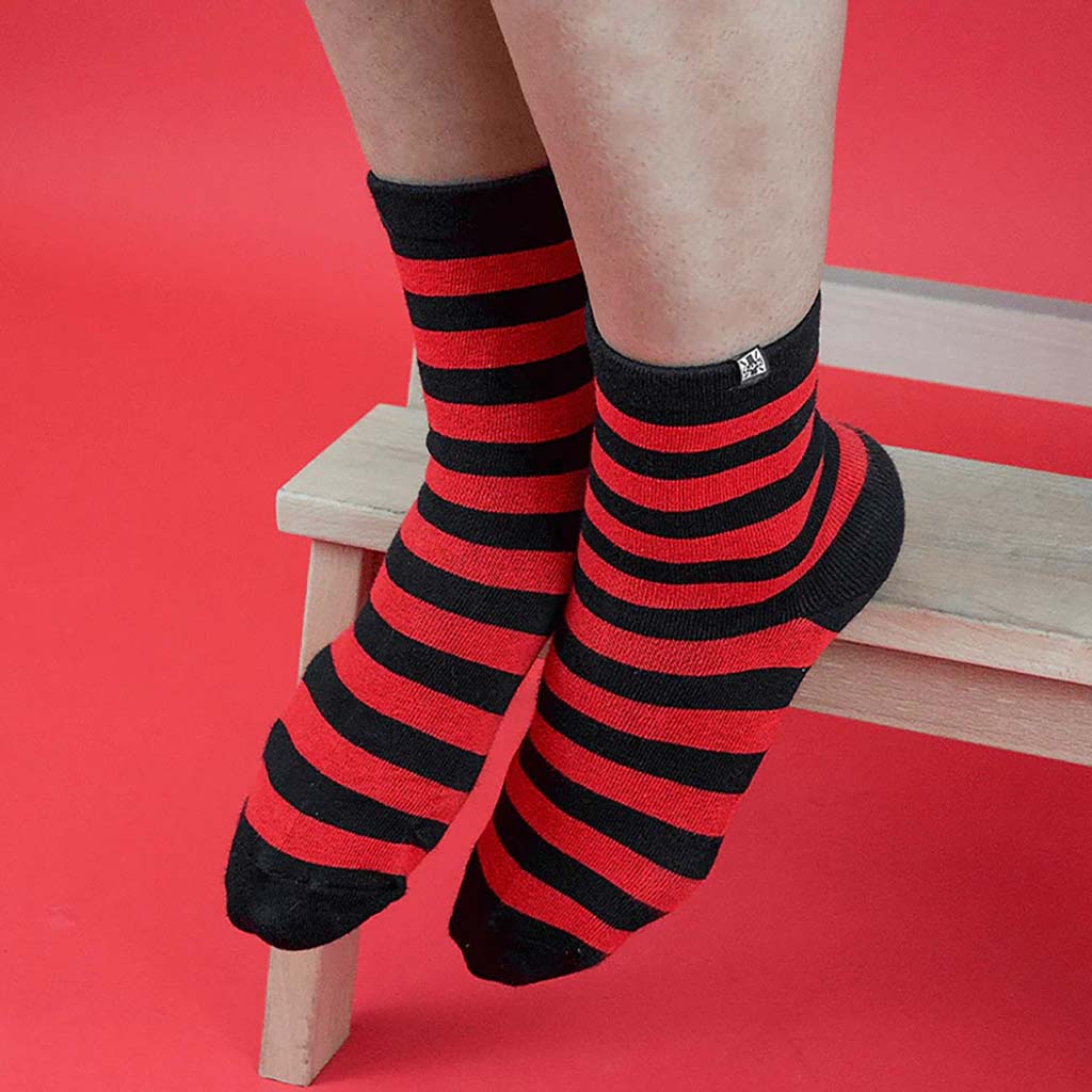 Crew Sock Red & Black Stripe Men's - Image 4