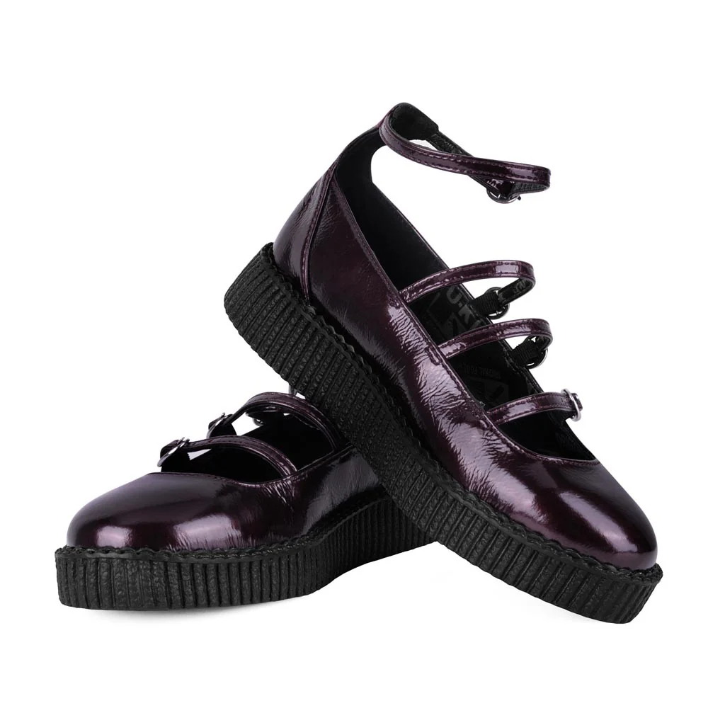 4-Strap Ballet Creeper Vegan Burgundy Crinkle Patent - Image 3