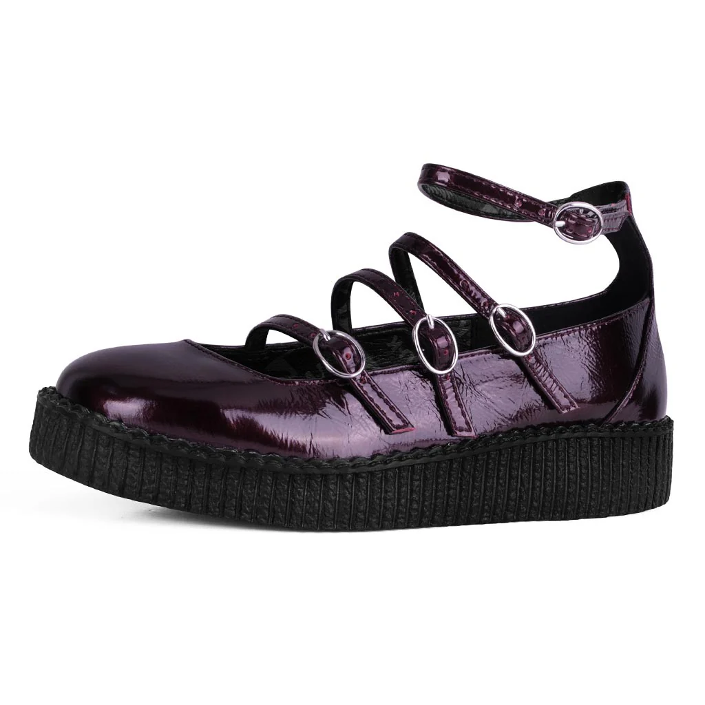 4-Strap Ballet Creeper Vegan Burgundy Crinkle Patent - Image 4