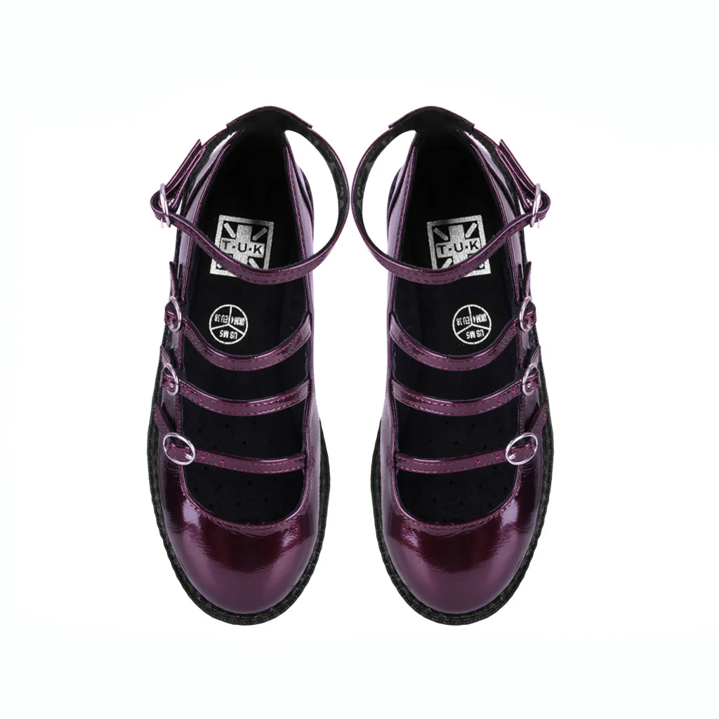 4-Strap Ballet Creeper Vegan Burgundy Crinkle Patent - Image 5