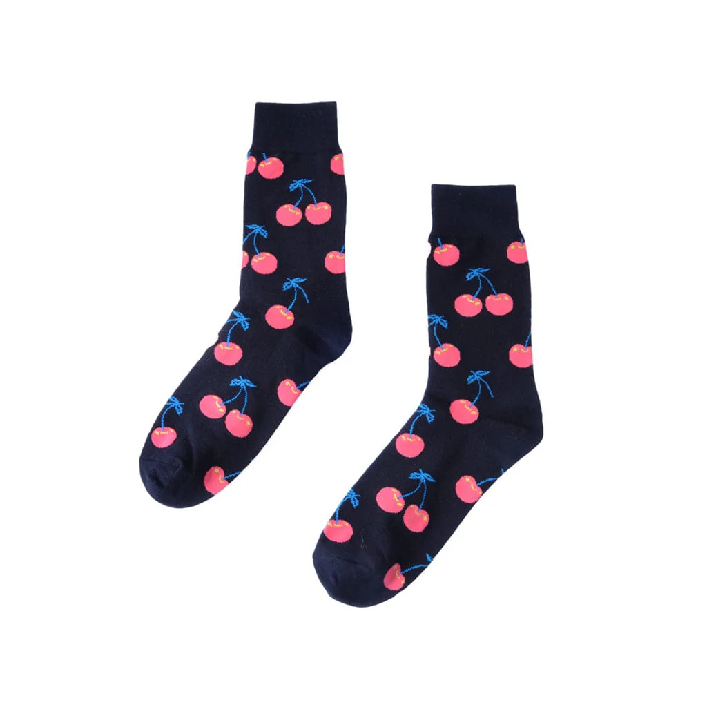 T.U.K. Crew Sock Black / Cherry Print Womens - Image 3