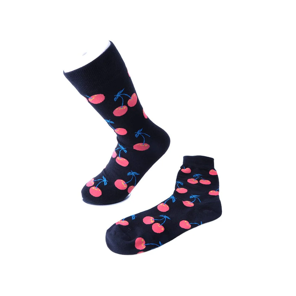 T.U.K. Crew Sock Black / Cherry Print Womens - Image 4