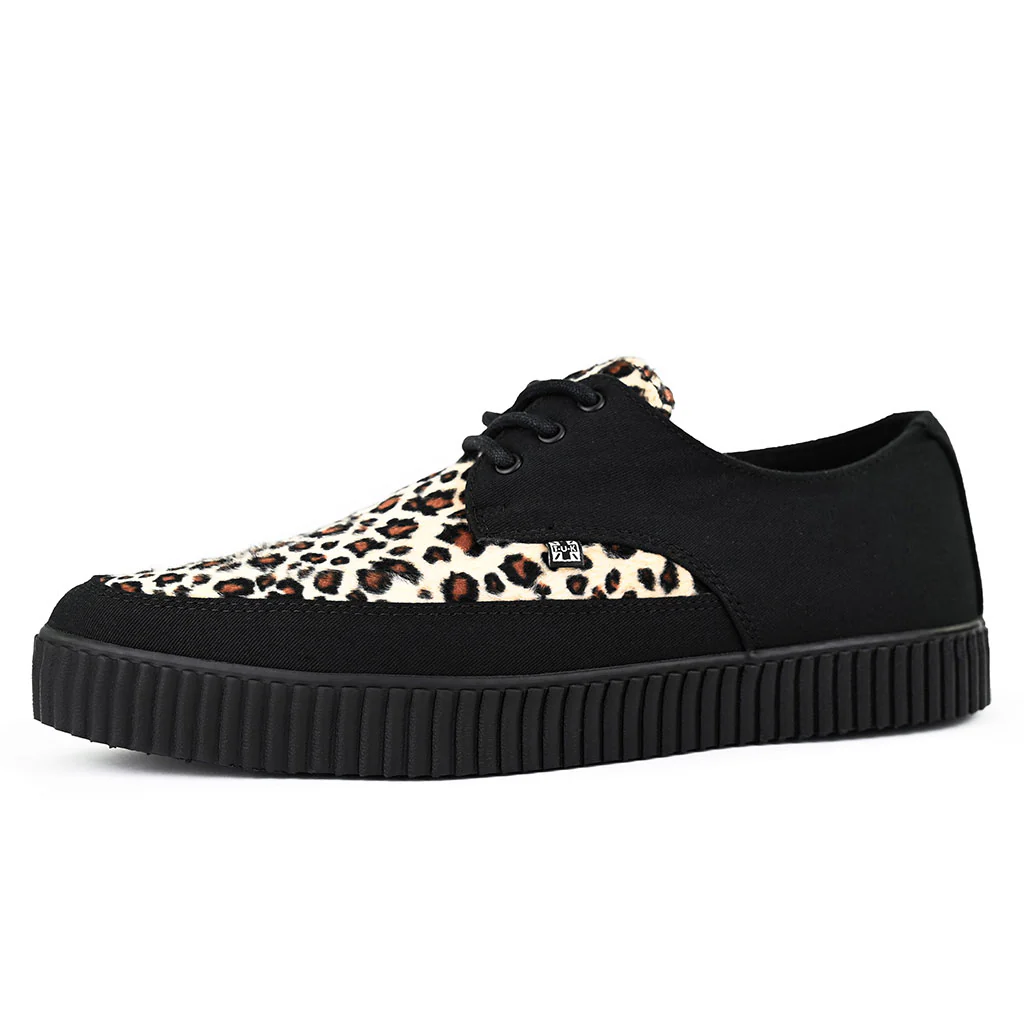 Pointed Creeper Sneaker Black Canvas & Leopard Faux Fur - Image 3