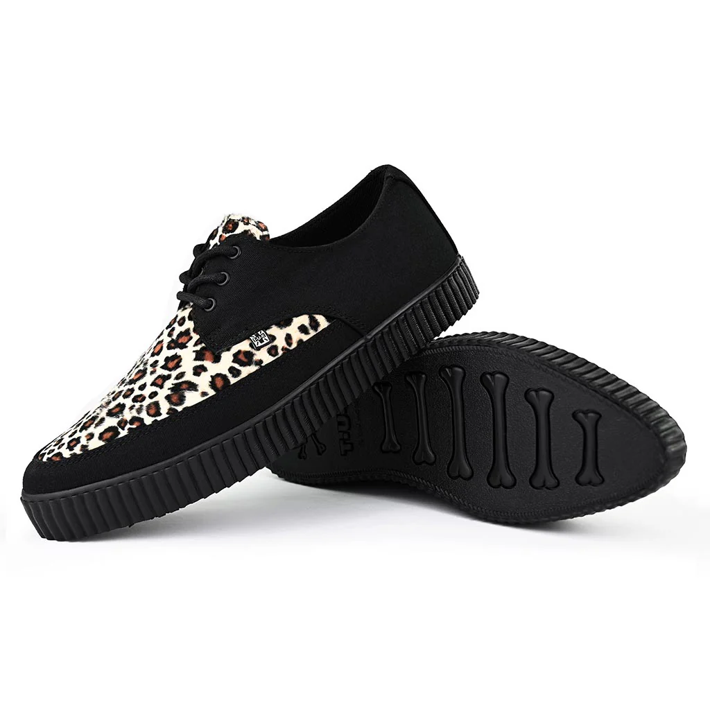 Pointed Creeper Sneaker Black Canvas & Leopard Faux Fur - Image 4
