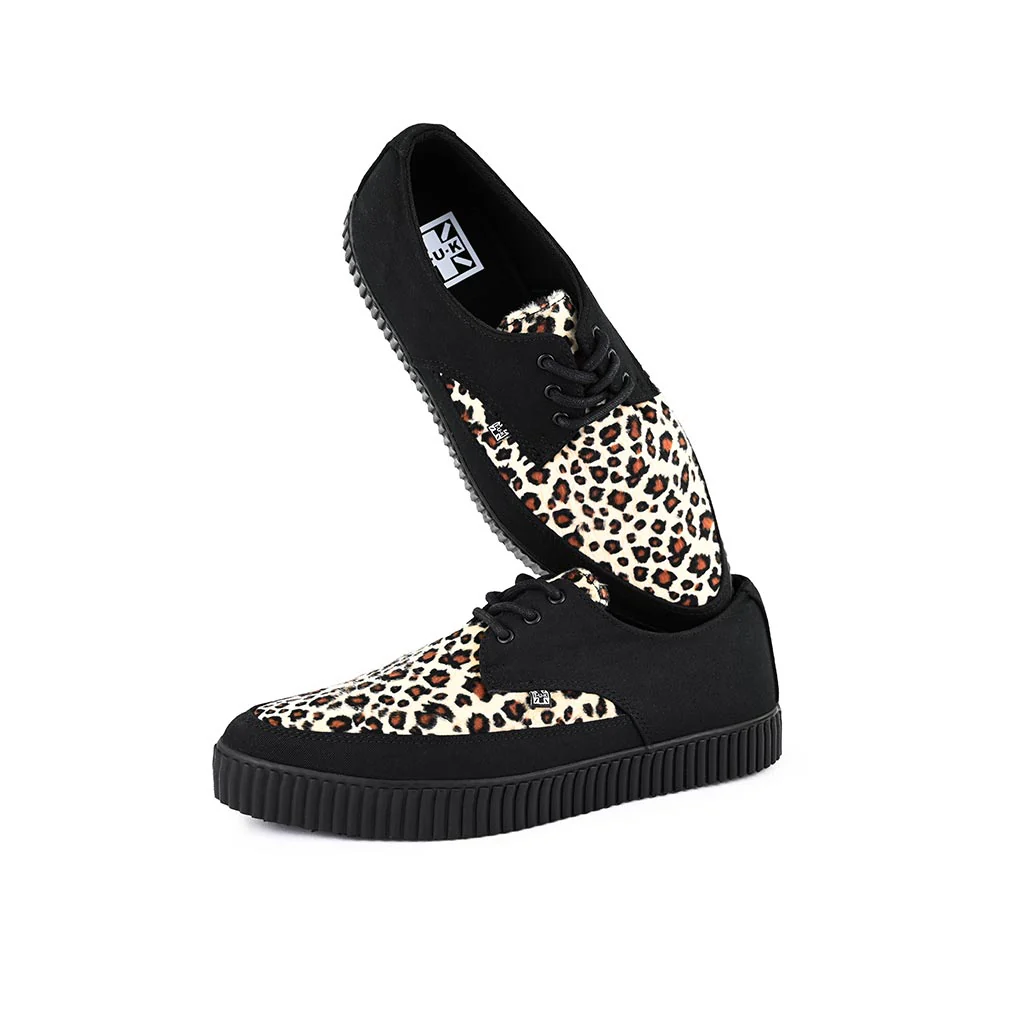 Pointed Creeper Sneaker Black Canvas & Leopard Faux Fur - Image 5