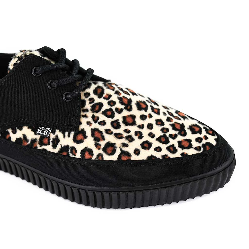 Pointed Creeper Sneaker Black Canvas & Leopard Faux Fur - Image 6