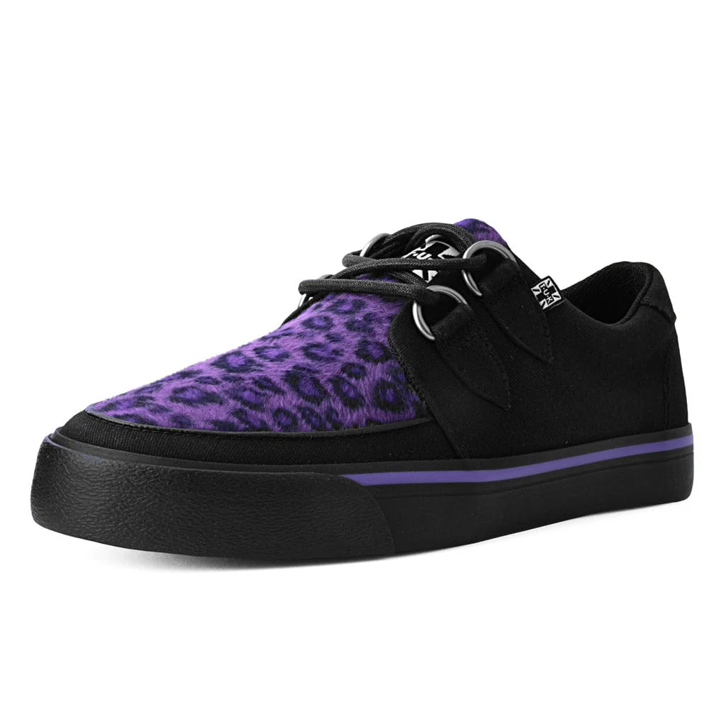 Creeper Sneaker Black Canvas & Purple Leopard Fur - Image 3