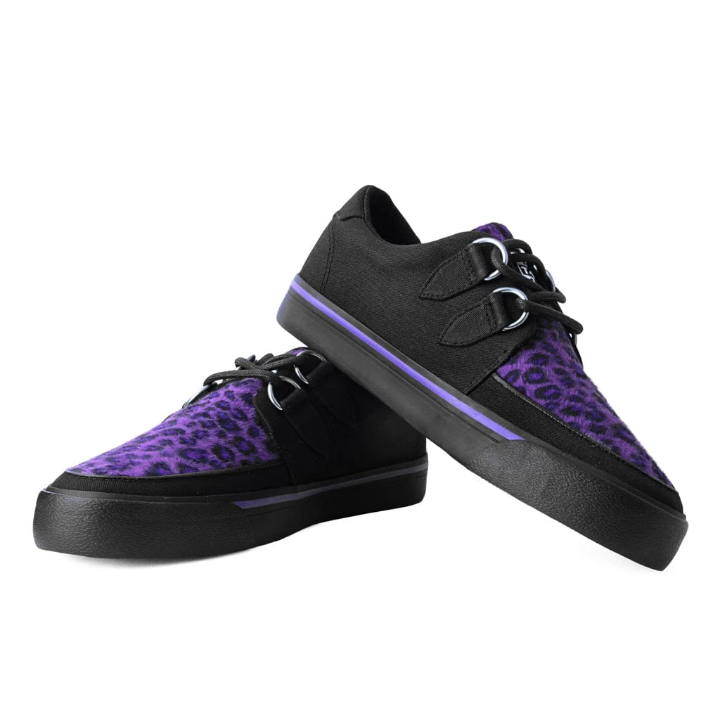 Creeper Sneaker Black Canvas & Purple Leopard Fur - Image 4