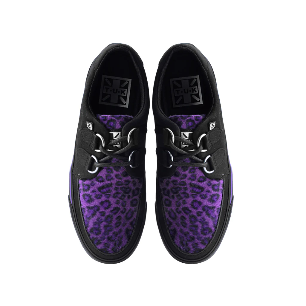 Creeper Sneaker Black Canvas & Purple Leopard Fur - Image 5