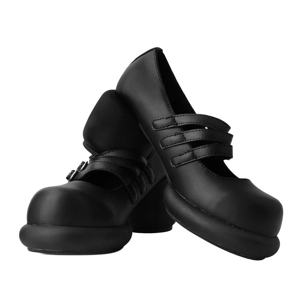 Bubble Heel 3-Strap Mary Janes Black Vegan Leather - Image 3