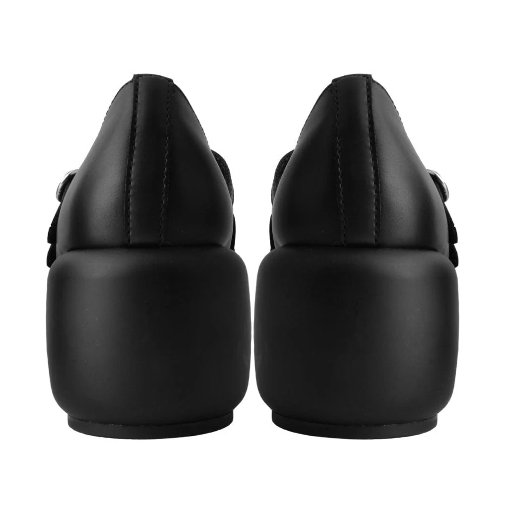 Bubble Heel 3-Strap Mary Janes Black Vegan Leather - Image 5