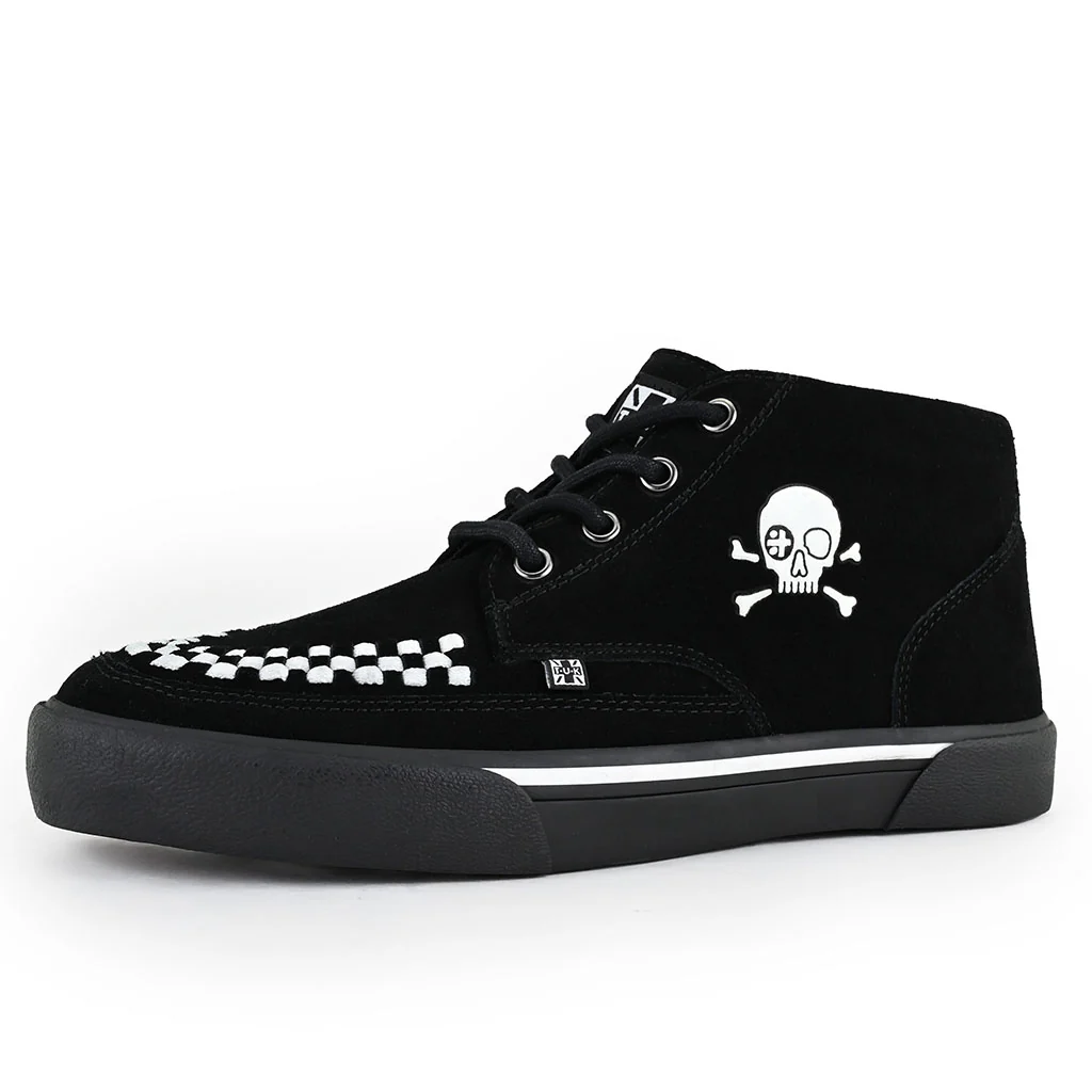 Creeper Sneaker Mid Top Skull Black & White Suede - Image 3