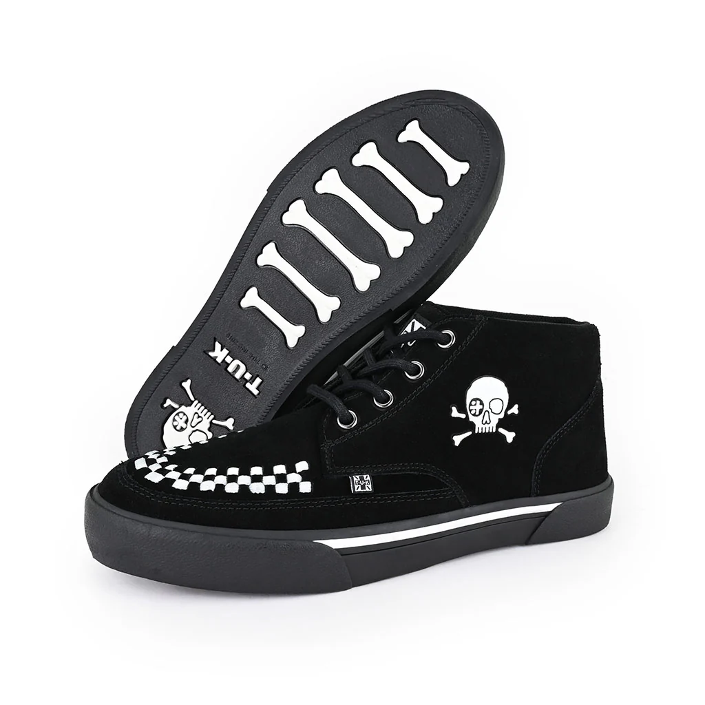 Creeper Sneaker Mid Top Skull Black & White Suede - Image 4