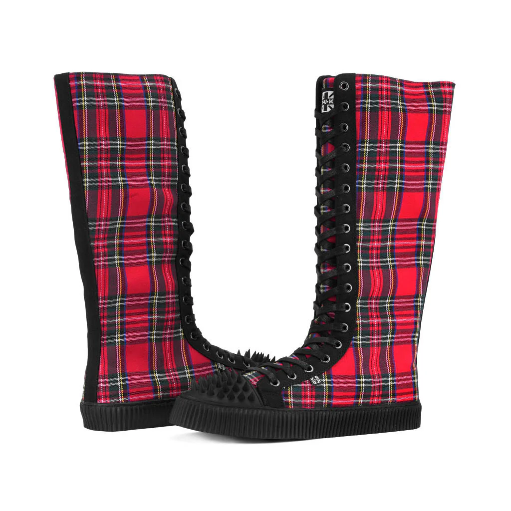 Studded Shell Toe Sneaker Boot Red Plaid Canvas - Image 3
