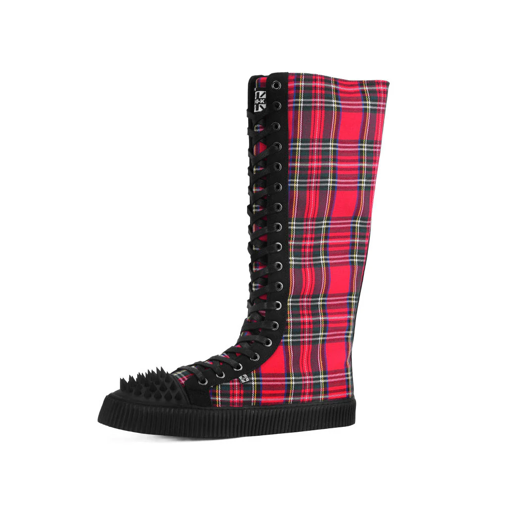 Studded Shell Toe Sneaker Boot Red Plaid Canvas - Image 4