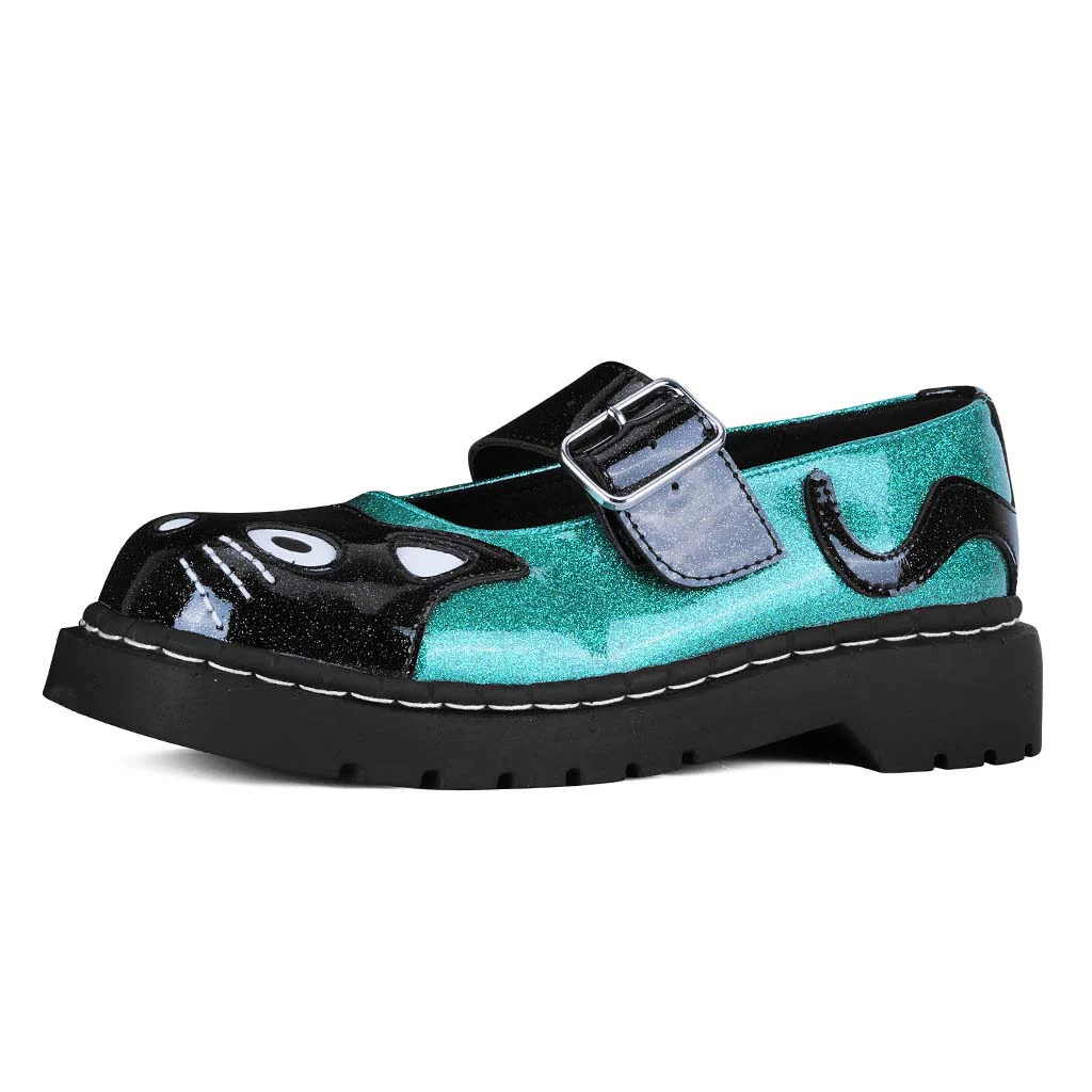 Mary Jane Kitty Black & Teal Glitter - Image 3