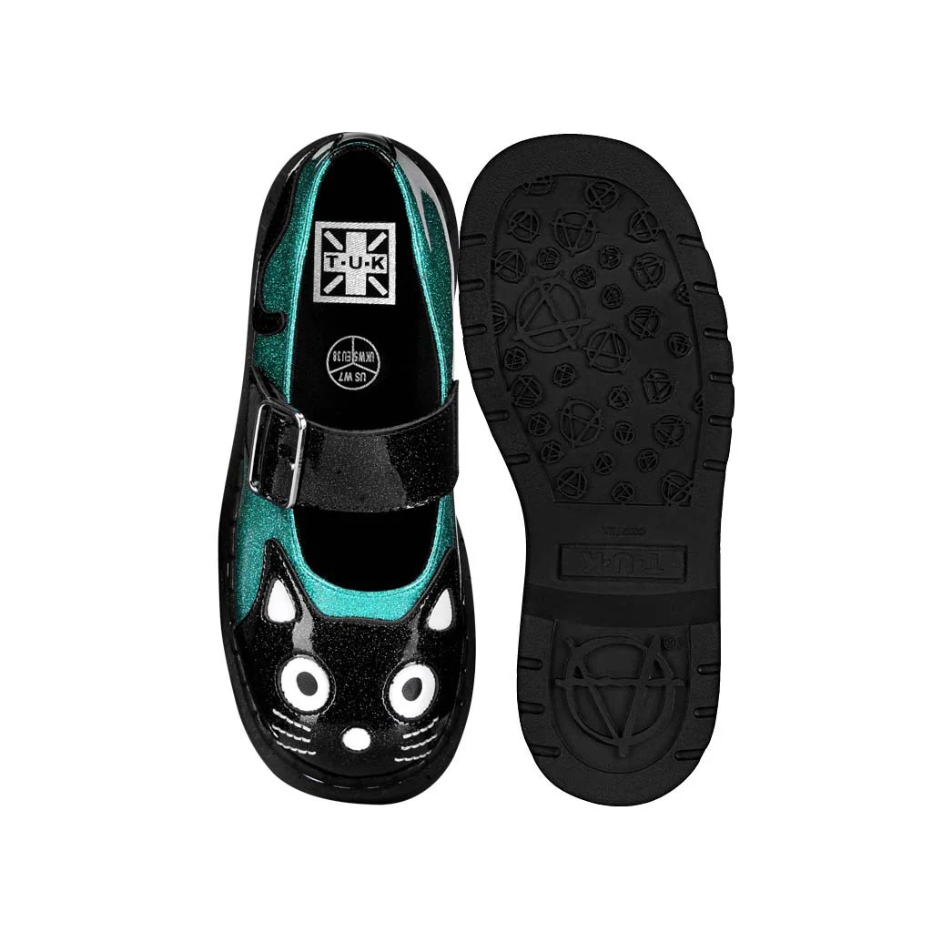 Mary Jane Kitty Black & Teal Glitter - Image 4